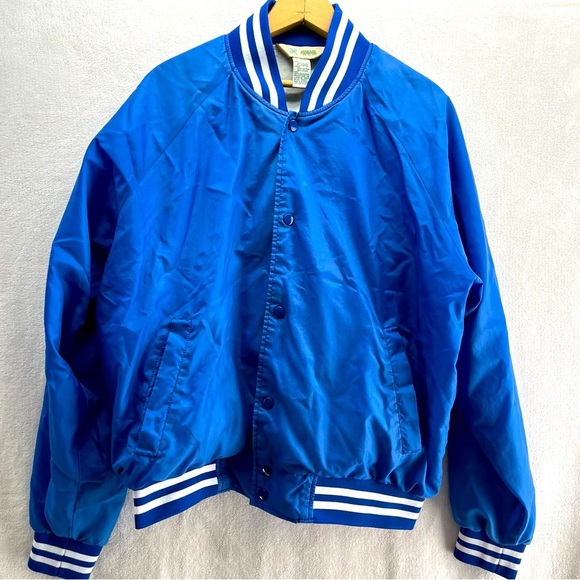 Vintage Haband L Blue Bomber Style Windbreaker Starter Jacket Nylon Snaps 90’s - Picture 1 of 6